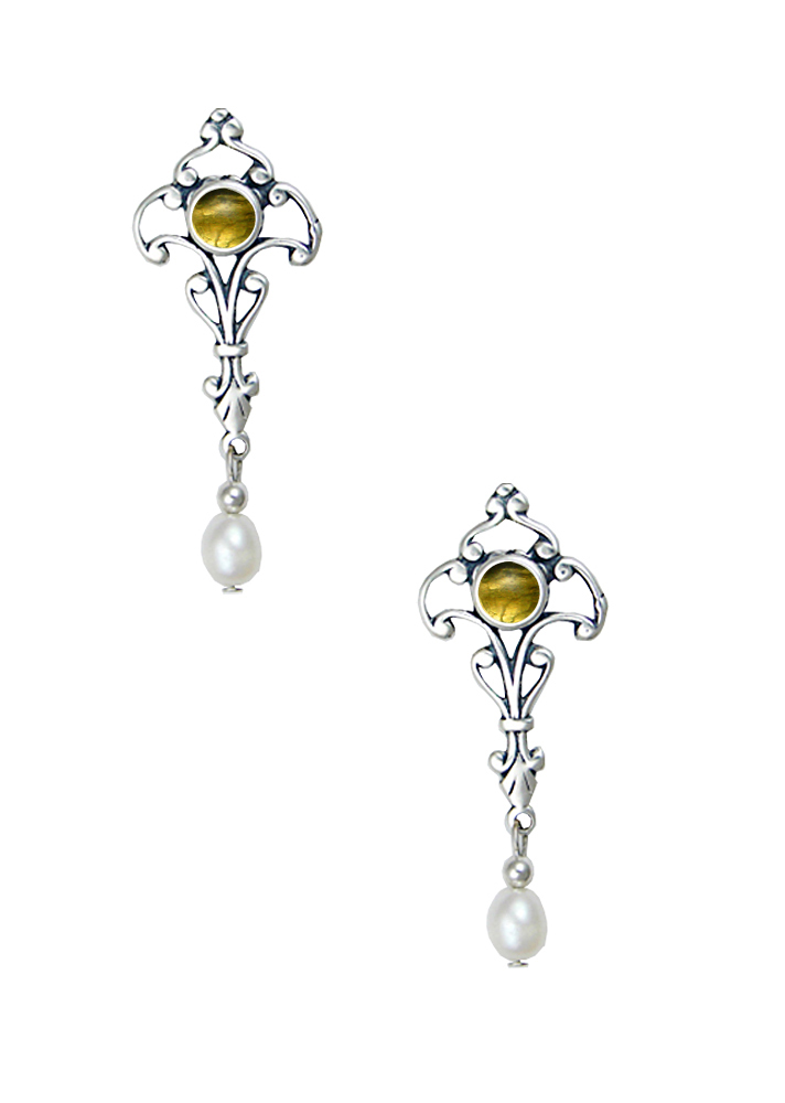 Sterling Silver Romantic Victorian Drop Dangle Earrings With Citrine